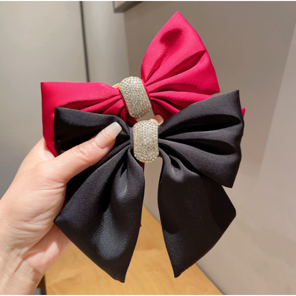 Шпилька для волосся з бантом та камінням, затискач для волосся зі стразами, чорний
