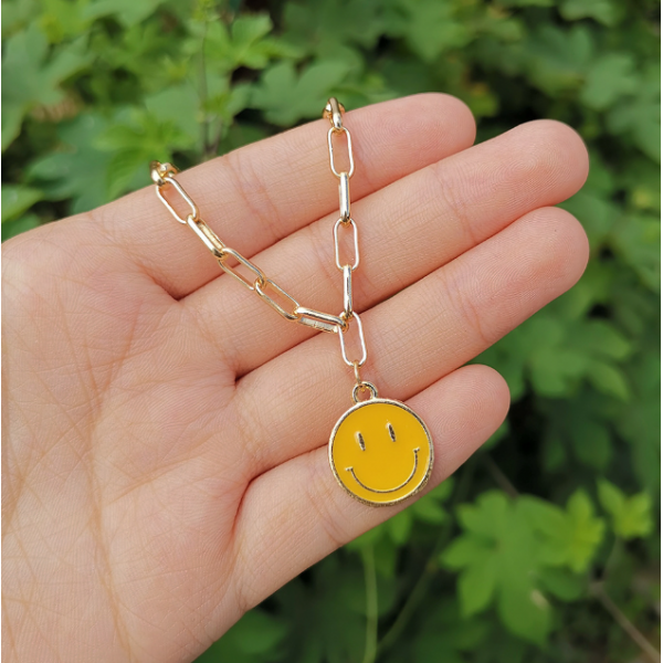 Ланцюжок "Crazy Smile", Ланцюжок золотий зі смайликом, різні кольори Ланцюжок "Crazy Smile", Ланцюжок золотий зі смайликом, різні кольори