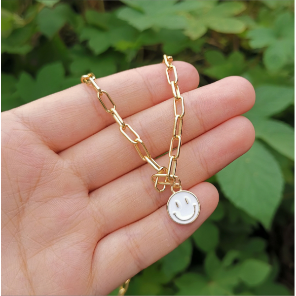 Ланцюжок "Crazy Smile", Ланцюжок золотий зі смайликом, різні кольори Ланцюжок "Crazy Smile", Ланцюжок золотий зі смайликом, різні кольори