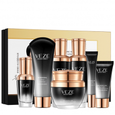 Набір Premium Luxury VEZE: Очищуючий гель, Зволожуючий тонік, Крем для шкіри навколо очей, Сироватка, Емульсія для обличчя, Живильний крем, Денний крем для обличчя