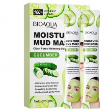 Маска глиняна освітлююча для обличчя BIOAQUA Cucumber Moisture Mud Mask, маска у стіках, 8х10 г, 10 шт