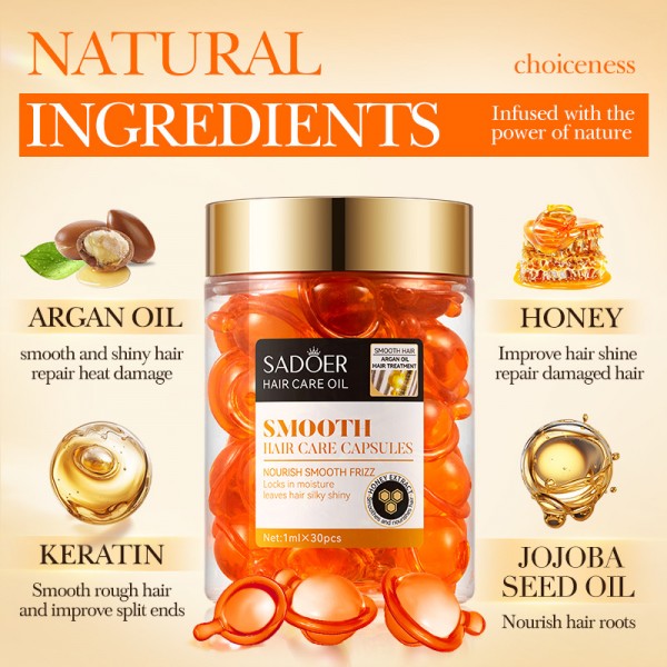 Вітамінні капсули для волосся SADOER Smooth Hair Care Capsules, помаранчеві, 30 шт