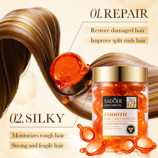 Вітамінні капсули для волосся SADOER Smooth Hair Care Capsules, помаранчеві, 30 шт