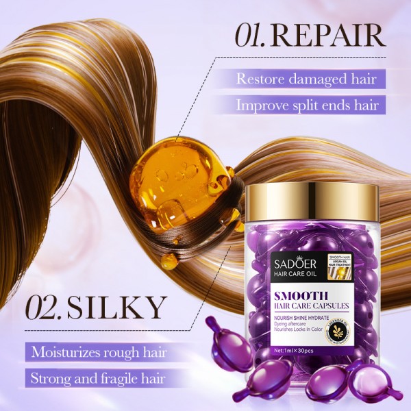 Вітамінні капсули для волосся SADOER Smooth Hair Care Capsules, фіолетові, 30 шт