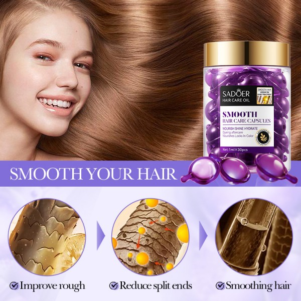 Вітамінні капсули для волосся SADOER Smooth Hair Care Capsules, фіолетові, 30 шт