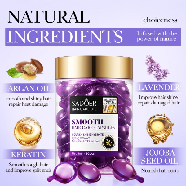 Вітамінні капсули для волосся SADOER Smooth Hair Care Capsules, фіолетові, 30 шт