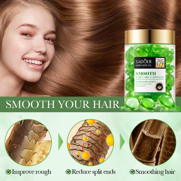 Вітамінні капсули для волосся SADOER Smooth Hair Care Capsules, зелені, 30 шт Вітамінні капсули для волосся SADOER Smooth Hair Care Capsules, зелені, 30 шт