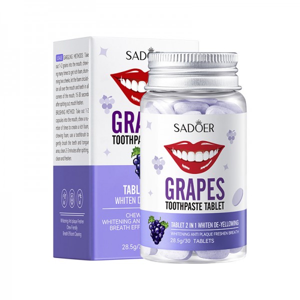 Таблетки зубної пасти 2 в 1 з виноградом Sadoer Grapes Toothpaste Tablets, 28.5 г / 30 шт