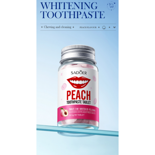 Таблетки зубної пасти 2 в 1 з персиком Sadoer Peach Toothpaste Tablets, 28.5 г / 30 шт