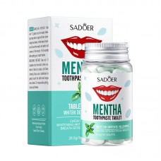Таблетки зубної пасти 2 в 1 з м'ятою Sadoer Mentha Toothpaste Tablets, 28.5 г / 30 шт
