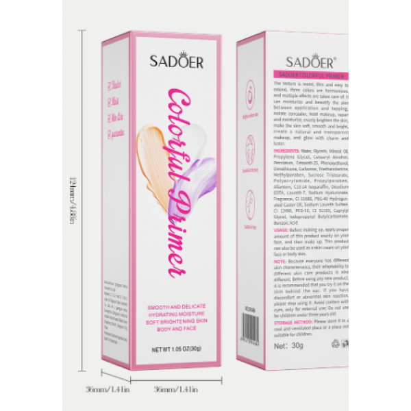 База под макияж 3 в 1, трехцветная, Sadoer Colorful Primer, 30 г
