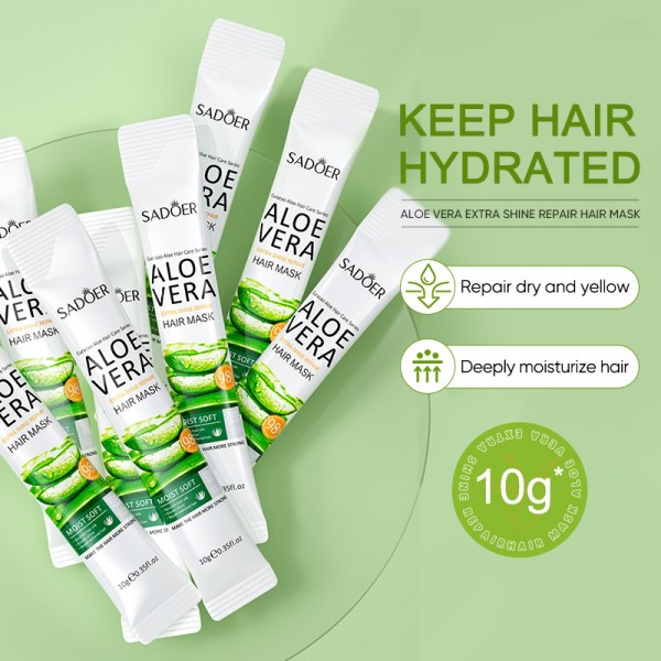 Маска увлажняющая для глубокого питания и восстановления волос Sadoer Aloe Vera Extra Shine Repair Hair Mask, 20 шт