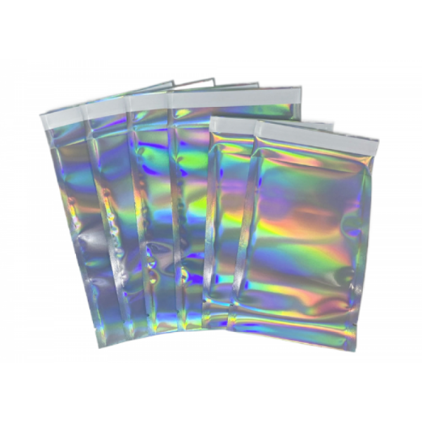 Пакет-саше для пакування, голографічний, з клейкою смужкою, 9*13 + 3 см, 10 шт