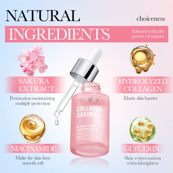 Сыворотка с экстрактом сакуры и коллагена SADOER Collagen Sakura Elastic Moist Hydrate Serum, 30 мл