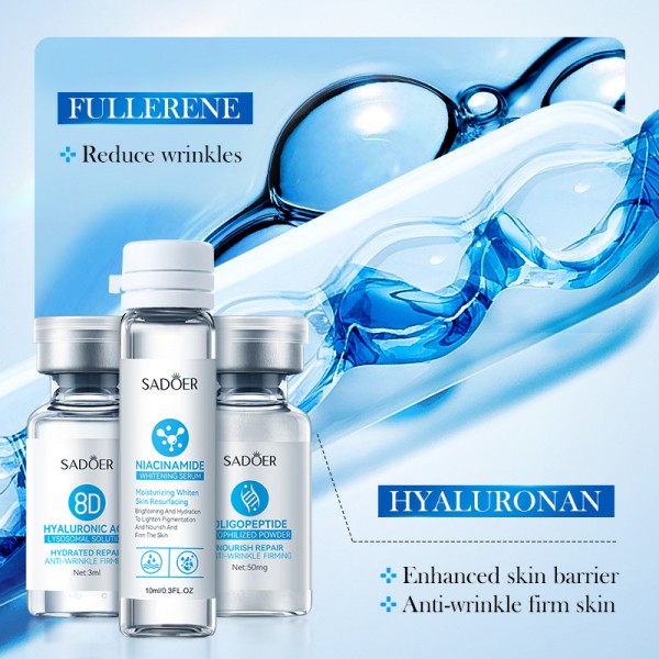 Подарунковий набір SADOER 8D Hyaluronic Acid Anti-Aging Freeze Dry Powder, з ніацинамідом, 3 засоба
