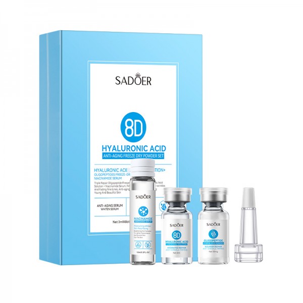 Подарунковий набір SADOER 8D Hyaluronic Acid Anti-Aging Freeze Dry Powder, з ніацинамідом, 3 засоба