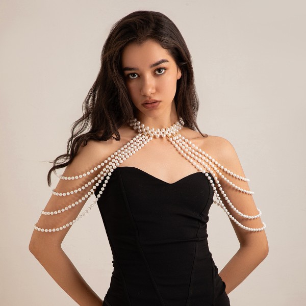 Чокер з перлами із драпіруванням для плечей "Pearl Queen", золото