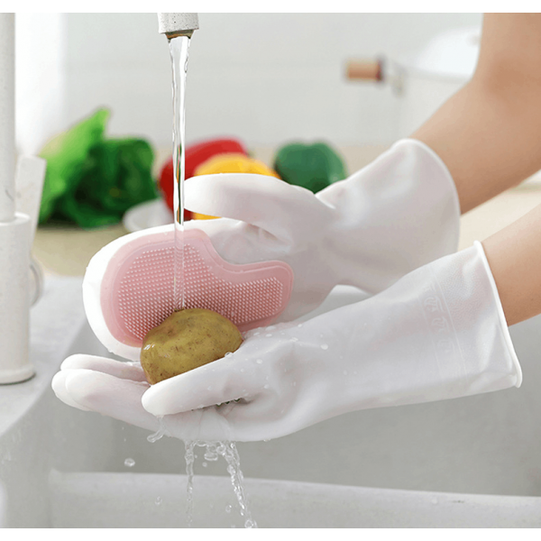 Рукавички силіконові для прибирання з щітками, темно сірі, пара