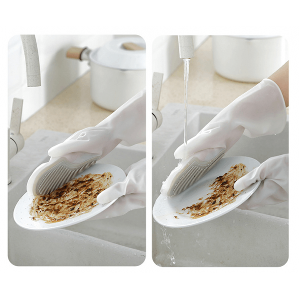 Рукавички силіконові для прибирання з щітками, темно сірі, пара