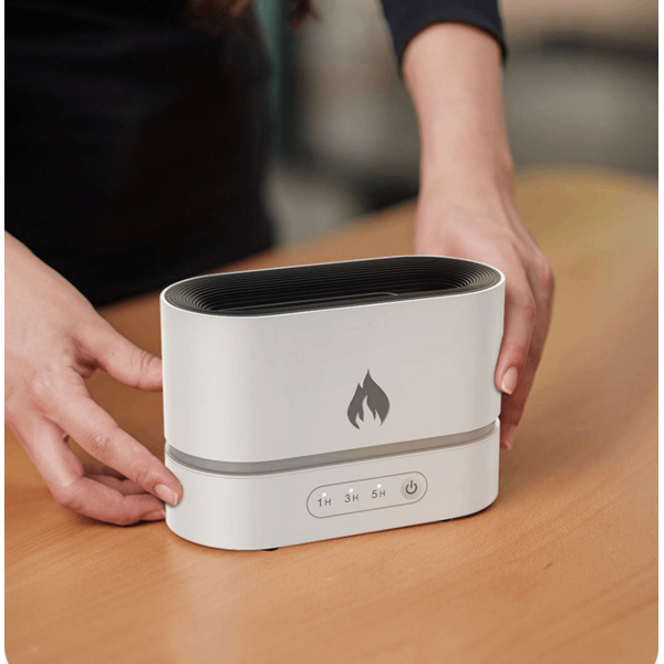 Зволожувач ароматизатор повітря "Flame Mist Aroma Diffuser" з ефектом полум'я, білий