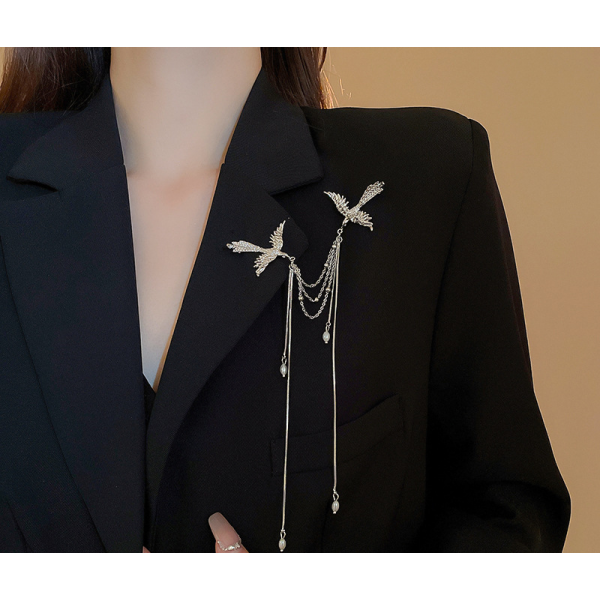 Брошка "Two Birds", золото/срібло