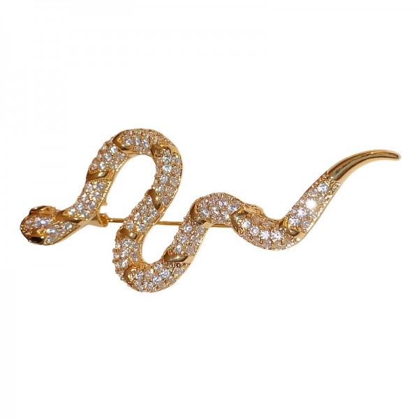Брошка у формі змійки зі стразами "Snake Crystal Brooch", золото