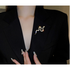 Брошка у формі змійки зі стразами "Snake Crystal Brooch", золото