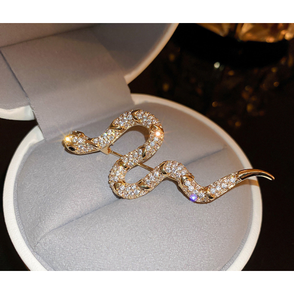 Брошка у формі змійки зі стразами "Snake Crystal Brooch", золото