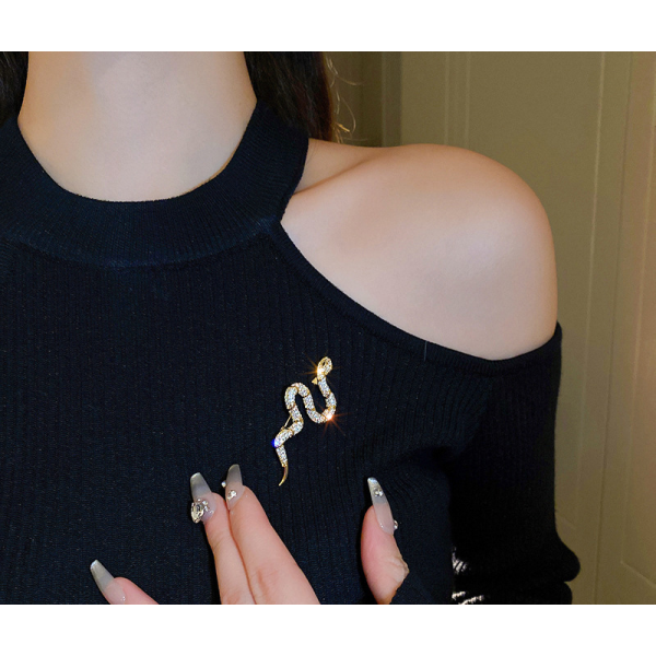 Брошка у формі змійки зі стразами "Snake Crystal Brooch", золото