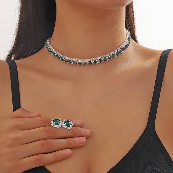 Набір: чокер + сережки "Green Royal Diamonds", срібло