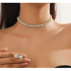 Набір: чокер + сережки "Transparent Royal Diamonds", золото