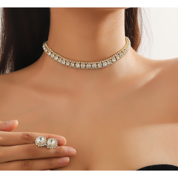 Набір: чокер + сережки "Transparent Royal Diamonds", золото