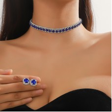 Набір: чокер + сережки "Deep Blue Royal Diamonds", срібло