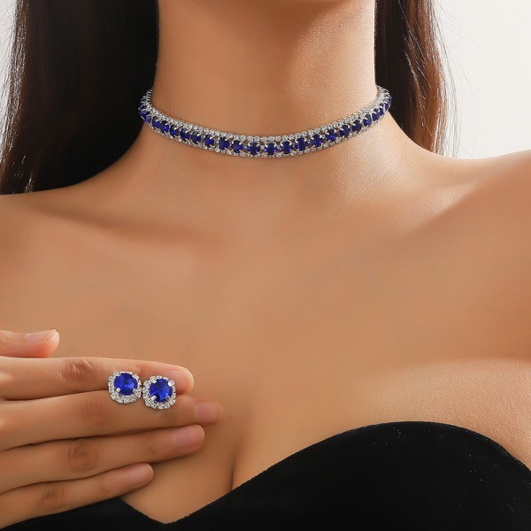 Набір: чокер + сережки "Deep Blue Royal Diamonds", срібло