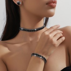 Набір: чокер + сережки + браслет "Obsidian Royal Diamonds", срібло