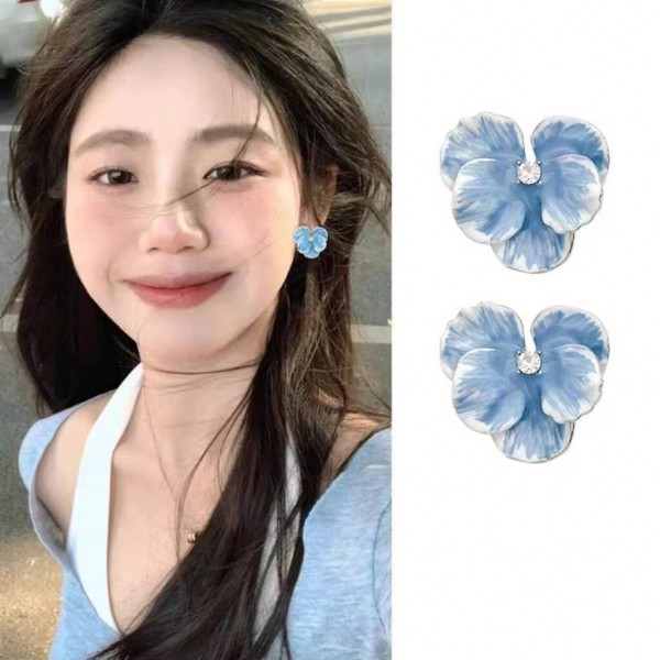 Сережки "Porcelain Flowers", блакитний та червоний