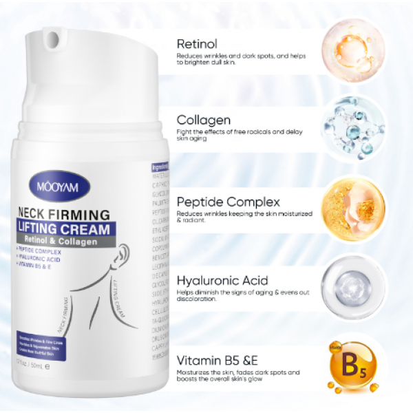 Крем для шиї Mooyam Neck Firming Lifting Cream, з ретинолом та колагеном, 50 мл