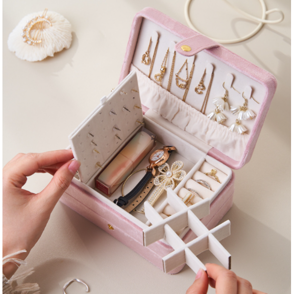 Органайзер для прикрас оксамитовий двоярусний Nude 16,5×11,5×8 см