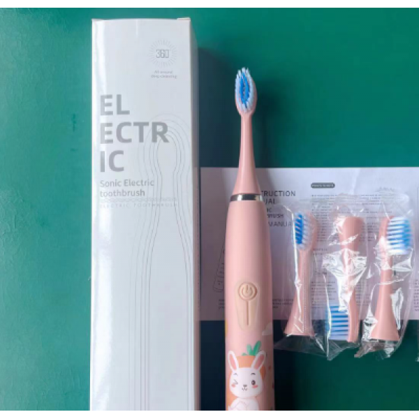 Щітка зубна електрична дитяча, водонепроникна дитяча зубна щітка акумуляторна, рожева