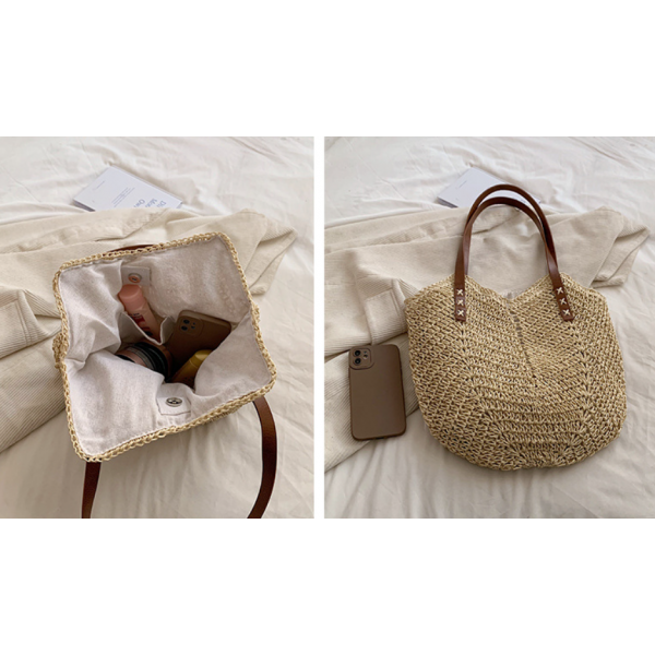 Сумка солом'яна жіноча, сумка жіноча на плече, бежева, 40х26х38 см