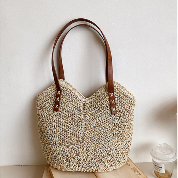 Сумка солом'яна жіноча, сумка жіноча на плече, бежева, 40х26х38 см