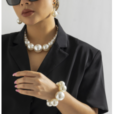 Набір: ланцюжок + браслет + сережки з перлами, 1 шт