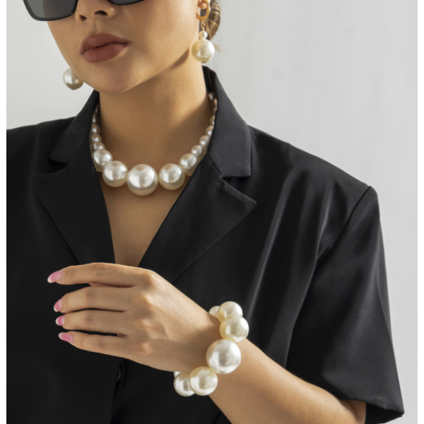 Набір: ланцюжок + браслет + сережки з перлами, 1 шт