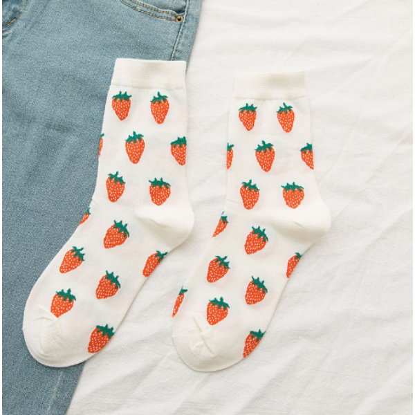 Носки хлопковые однотонные до середины голени, носки с фруктами, размер 36-39, 1 пара