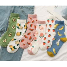 Носки хлопковые однотонные до середины голени, носки с фруктами, размер 36-39, 1 пара