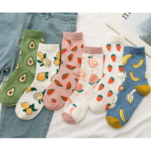 Носки хлопковые однотонные до середины голени, носки с фруктами, размер 36-39, 1 пара