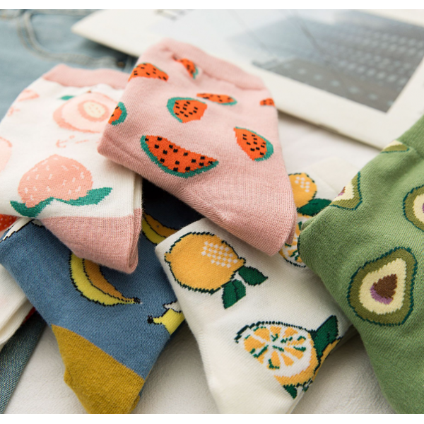 Носки хлопковые однотонные до середины голени, носки с фруктами, размер 36-39, 1 пара