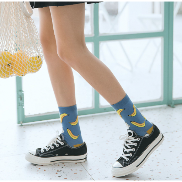 Носки хлопковые однотонные до середины голени, носки с фруктами, размер 36-39, 1 пара