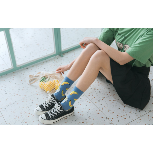 Носки хлопковые однотонные до середины голени, носки с фруктами, размер 36-39, 1 пара