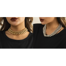 Чокер - кольє багатошаровий "Space Wonder", золото, срібло, 35 см